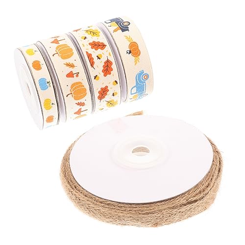 SHINEOFI 5 Rollen Thanksgiving-Gurtband ribbon geschenkband festivalbänder geschenksband Geschenkboxband Kranz Bastelband grünes Band Wickelband rotes Band Partyband Cartoon-Band Polyester von SHINEOFI