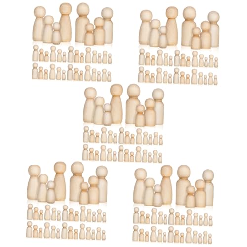 SHINEOFI 5 Sätze Hölzerne Puppe Diy Holzpuppen Naturholz Puppen Holzpuppen-set Puppenkleidung Zubehör Für Babypuppen Unvollendetes Handwerk Unfertige Bastelpuppe 50 Stück * 5 von SHINEOFI