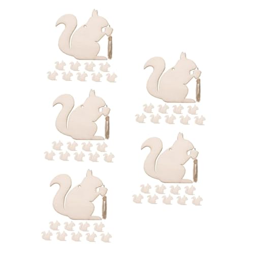 SHINEOFI 5 Sätze Holzspäne Leere Eichhörnchenausschnitte Eichhörnchen-dekorationsparty Holzdeko Diy-bastelkritzel Aus Holz Hölzerne Ornamente Hanfseil Beige 10 Stück * 5 von SHINEOFI