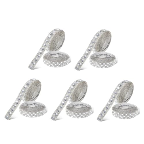 SHINEOFI 5 Sätze Strassband Perlen Selbstklebende Strasssteine Schmuck Schleife Funkeln Machen Trimmen Heimwerken Streifen Strassgürtel Für Kleid Bling-band Glas Silver 2 Rollen * 5 von SHINEOFI