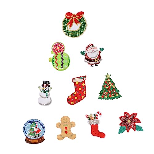 SHINEOFI 5 Sätze Weihnachtspatch Bestickt Stickerei Stoff Bausätze Bastelmaterial Weihnachten Decoratiuni Craciun Kleiderflicken Für Zu Hause Patch Aufnähen Kleidung Polyester 10 Stücke * 5 von SHINEOFI