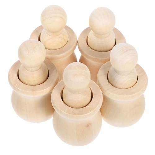 SHINEOFI 5st Puppen-holzglas-set Dekorative Holzpuppen Puppenmodell Aus Holz Unbemalte Holzfiguren Holzpuppen-malset Bemalbare Holzfiguren Peg-puppen Puppen-bastelset Aus Holz Hölzern Khaki von SHINEOFI