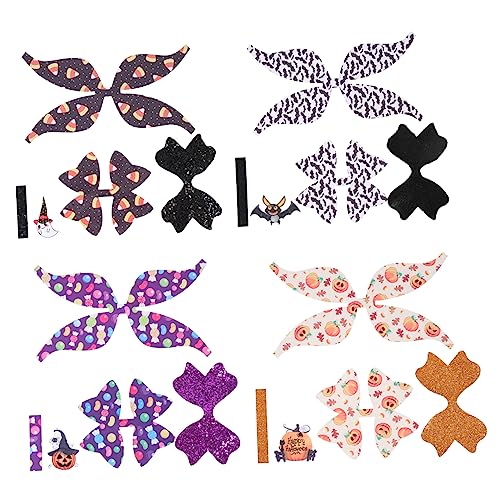 SHINEOFI 8 Sets Halloween Leder Glitzer Fledermaus Schleife Spieldekoration Quetschperlen Exquisite Haarschleifen Kürbis Solarlichter Deko Kit Anstecknadel Exquisite Partyschleifen von SHINEOFI