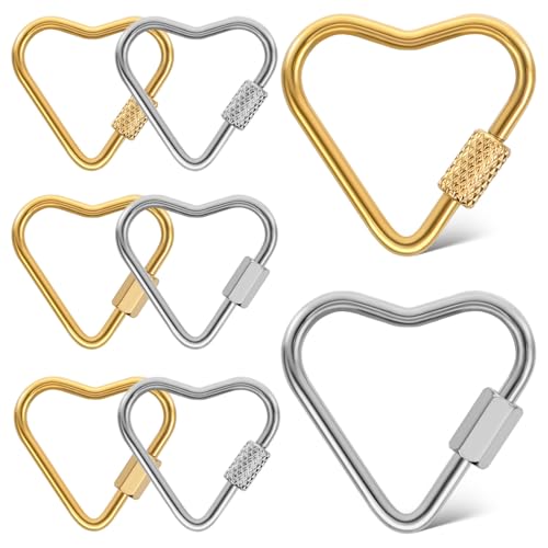 SHINEOFI 8Pcs Heart Locking Carabiner Clip Screw Carabiner Lock Stainless Steel Carabiner Clasp Keychain Mini Jewelry Making Buckles for Jewelry Making DIY Purse Handbag Hardware Accessories von SHINEOFI