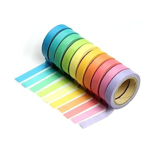 SHINEOFI Buntes Washi Tape Set Regenbogenfarbenes Dekoratives Klebeband Für Scrapbooking Planer Kunsthandwerk Und DIY Haftendes Masking Tape Für Kreative Projekte von SHINEOFI