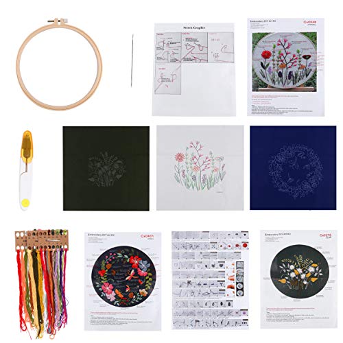 SHINEOFI Satz Stickerei-Kit embroidery kit embroidery set handgemachtes Stickwerkzeug Stickrahmenmaterial Stickwerkzeuge für Anfänger Kreuzstichzubehör Stickset für Anfänger Baumwolle von SHINEOFI