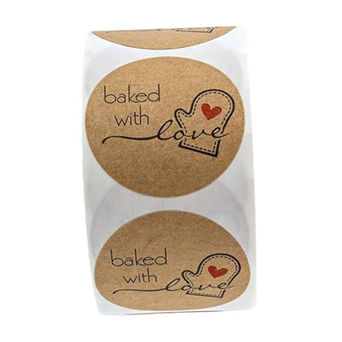 SHINEOFI Selbstklebende Kraftpapier Aufkleber Mit Liebe Gebacken Runde Etiketten Für DIY Backverpackungen Und Bastelprojekte Dekorative Sticker von SHINEOFI