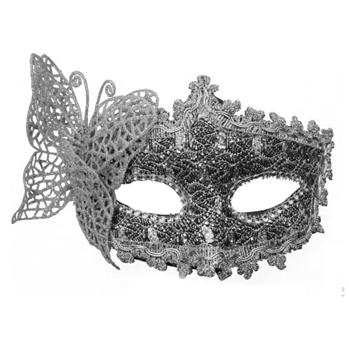 SHINROAD Maskerade Maske Party Accessoire Schmetterling für Frauen Halbgesicht mit Akzenten Elegante Kostümpartys Maskeraden Schwarz Silber von SHINROAD