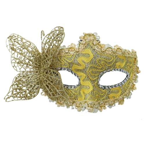 SHINROAD Maskerade Maske Partyzubehör Schmetterling für Frauen Halbgesicht mit Akzenten Elegante Kostümpartys Maskeraden Golden von SHINROAD