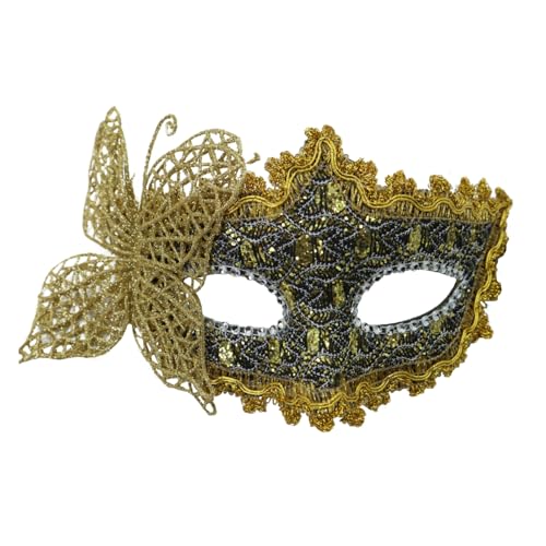 SHINROAD Maskerade Maske Partyzubehör Schmetterling für Frauen Halbgesicht mit Akzenten Elegante Kostümpartys Maskeraden Schwarz Golden von SHINROAD