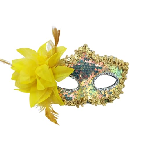 SHINROAD Pailletten Glamour Gesicht Kissen Funkelnde Feder Maskerade für Frauen Glitzernde Pailletten Zarte Federn Leichte Augenabdeckung Party Cosplay Gelb von SHINROAD