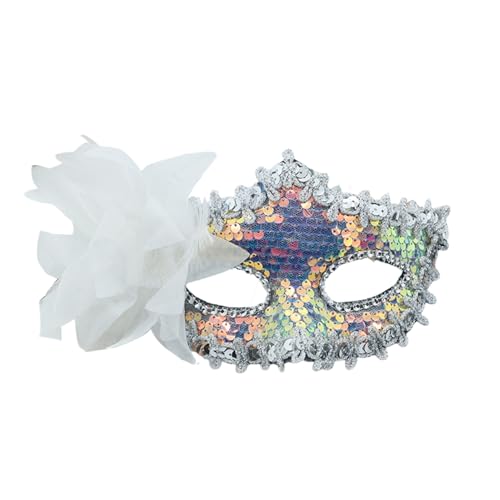 SHINROAD Pailletten Glamour Gesicht Kissen Funkelnde Feder Maskerade für Frauen Glitzernde Pailletten Zarte Federn Leichte Augenabdeckung Party Cosplay Weiß von SHINROAD