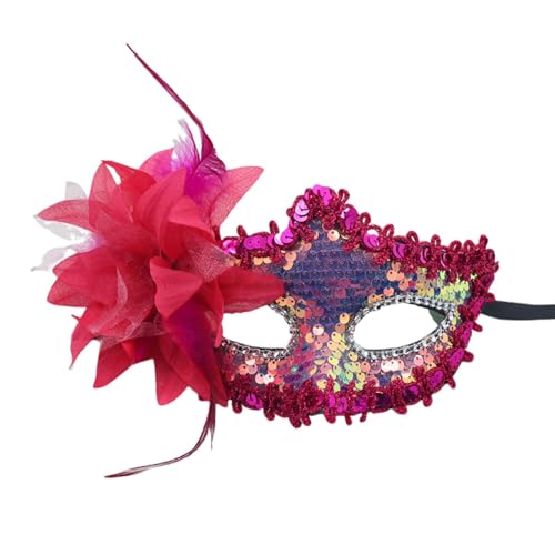 SHINROAD Pailletten-Glamour-Gesichtskissen, funkelnde Federmaskerade für Frauen, glitzernde Pailletten, zarte Federn, leichte Augenabdeckung, Party, Cosplay, Rosenrot von SHINROAD