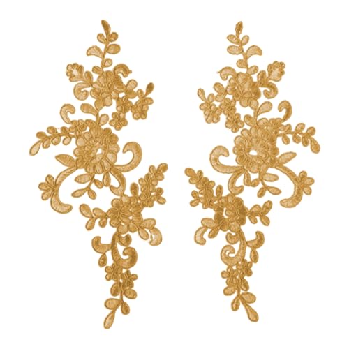 Simuliertes Muster Spitze 2 PCs Stickerei Applique Blume Stoffkragen Patch Motiv für Hochzeitskleid Kleid Braut DIY Basteln tägliche Verschleißgeschäfte Golden von SHINROAD