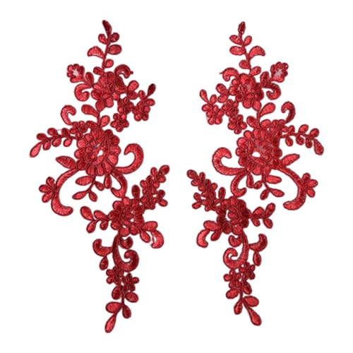 Simuliertes Muster Spitze 2 PCs Stickerei Applique Blume Stoffkragen Patch Motiv für Hochzeitskleid Kleid Braut DIY Basteln tägliche Verschleißgeschäfte Rot von SHINROAD