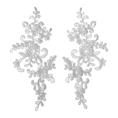 Simuliertes Muster Spitze 2 PCs Stickerei Applique Blume Stoffkragen Patch Motiv für Hochzeitskleid Kleid Braut DIY Basteln tägliche Verschleißgeschäfte Silber von SHINROAD