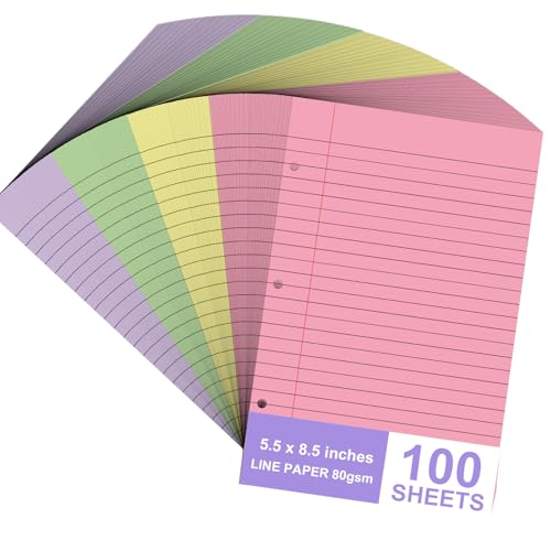 100 Blatt Mini Binder Loseblattpapier 5,5 x 8,5 cm kleines Binderfüllpapier liniert College liniertes Papier für Mini 3 Ringbuch 3 Loch gelocht Notizbuch Papier Taschenordner für Schulbedarf (100) von SHIQIKEJIPTY