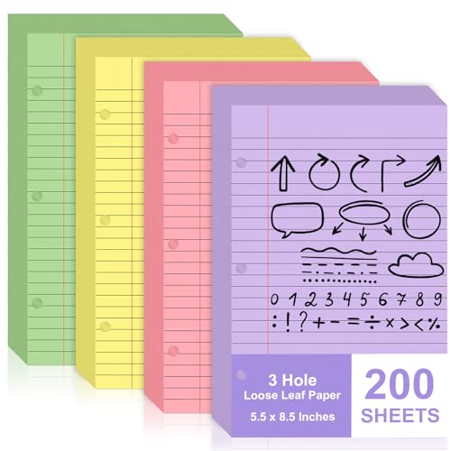 100 Blatt Mini Binder Loseblattpapier 5,5 x 8,5 cm kleines Binderfüllpapier liniert College liniertes Papier für Mini 3 Ringbuch 3 Loch gelocht Notizbuch Papier Taschenordner für Schulbedarf (200) von SHIQIKEJIPTY