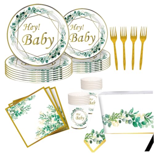 Geschlecht enthüllen Tabellengeschirr Geschlecht Enthüllungsplatten und Servietten und Becher 117 PCs/Set Fit für 24 Gäste Babypartie -Geschirr mit Tischdecke -Gabel für Geschlechter Enthüllung Party von SHITOOMFE