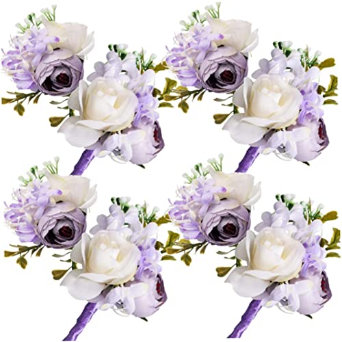 SHITOOMFE 8 Stück Armband Corsage und Boutonniere Set, Corsage Armband Roses Hochzeitszubehör für Bräutigam Brides Prom (Lila) Urlaubsdekorationen von SHITOOMFE