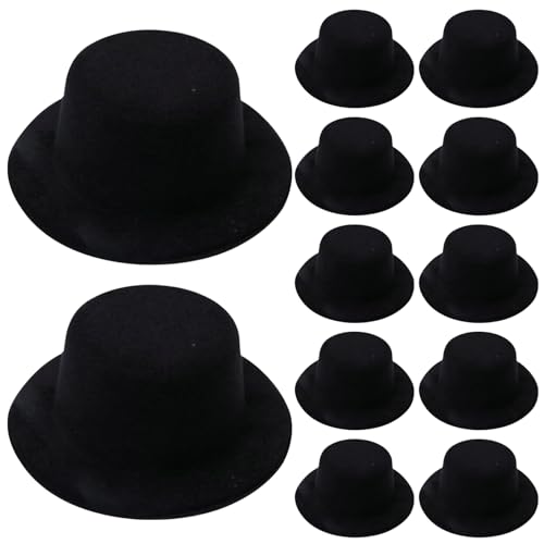 SHITOOMFE Kleiner schwarzer Top -Hut Mini Top Hut 12pcs schwarze Puppenhüte Filz schwarze Top -Hüte für Handwerkshaarzubehör Mini Weihnachtshüte Ornamente für Partyzubehör Dekorationen von SHITOOMFE