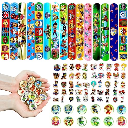 SHIVLENE Kinder Geburtstag Mitgebsel,15 Slap Armband,12 Stück Hüpfbälle für Kinder,50 Sticker Set Kinder,Geburtstag Partyzubehör Deko,Partyzubehör Spielzeug Set,Party Gefälligkeiten für Kinder von SHIVLENE