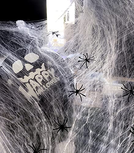 SHIYOUO Halloween Spinnennetz Deko, 100g weiße Baumwolle mit 30 Spinnen Halloween Spinnennetz Spinnennetz Deko Halloween Deko Kit für Halloween Party Deko von SHIYOUO