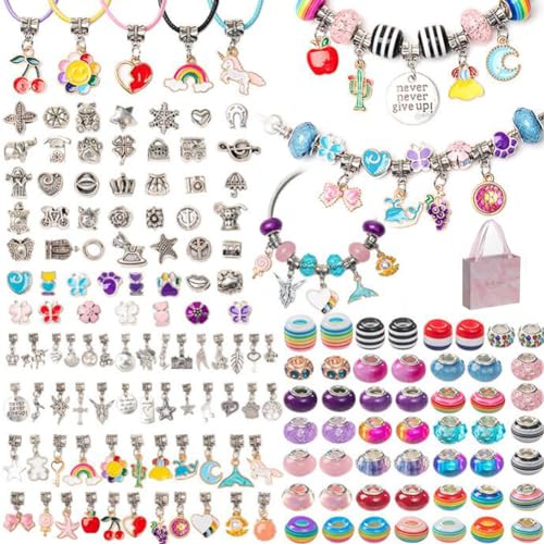 SHJOEE 162 Stück Charm Armband Making Kit Kinder Armband Set Selber Machen DIY Handwerk für Mädchen Frauen Schmuckherstellungsset 5-13 Jahre Geschenke für Geburtstag Ostern Weihnachten von SHJOEE