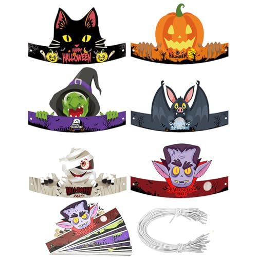 SHJOEE 24 Stück Halloween Partyhüte DIY Kinder Party Hüte Halloween Fasching Geburtstag Karneval Verkleidung Dekorativer Papierhut Unisex Kinderhut Party Supplies Dress up Party Cosplay Kostümzubehör von SHJOEE