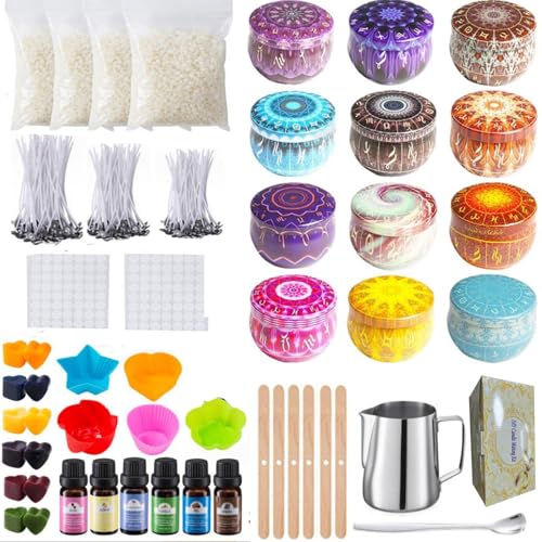 SHJOEE Kerzen Selber Machen Set Kerzenherstellung Zubehör Kit Kerzen Bastelwerkzeug für Kinder Erwachsene Kerzen Dochten Set DIY Candle Making Kit mit Bienenwachs Dochte Kerzendose Dochthalter Zubehör von SHJOEE