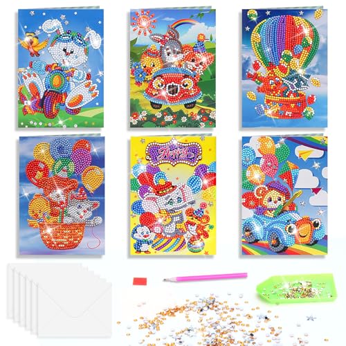 Grußkarten 6er Set 5D Diamond Painting Deko Grußkarte Klappkarten Blanko mit Umschlag, Postkarte Geschenke für Frau Männer kinder, Postkarte für Geburtstag Tag des Kindes Weihnachtstag von SHMSHNG