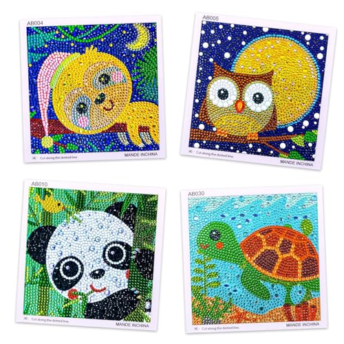 SHMSHNG 5D Diamond Painting Kinder Tiere 4er Set, DIY Mosaikherstellung Basteln Mädchen Junge 6 7 8 9 10 11 12 Jahre, Geschenk Bastelset Kinder Ab 6 Jahre Basteln Kinder 18x18cm von SHMSHNG