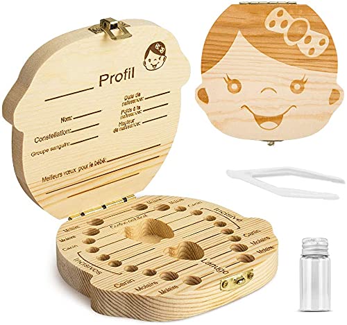 SHONCO Lächelndes Baby Zahnbox Zahndose für Kinder aus Holz Milchzahndose ，Geeignet für Jungen und Mädchen， Milchzahnbox für Milchzähne als Geschenk Geburt von SHONCO