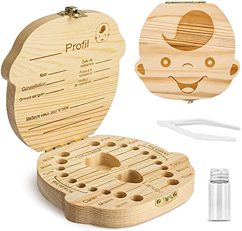 SHONCO Lächelndes Baby Zahnbox Zahndose für Kinder aus Holz Milchzahndose ，Geeignet für Jungen und Mädchen， Milchzahnbox für Milchzähne als Geschenk Geburt von SHONCO