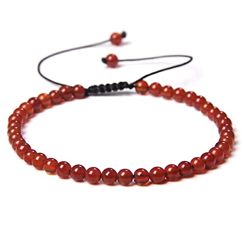 SHOUKAII 4 mm Mini-Energie-Armband, Naturstein, Lapislazuli-Achate, Perlen, Yoga, geflochtenes Armband, verstellbar, for Damen und Herren, handgefertigter Schmuck, Rot(Red Agate) von SHOUKAII