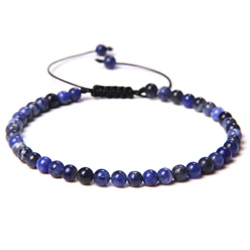 SHOUKAII 4 mm Mini-Energie-Armband, Naturstein, Lapislazuli-Achate, Perlen, Yoga, geflochtenes Armband, verstellbar, for Damen und Herren, handgefertigter Schmuck, Sodalith von SHOUKAII