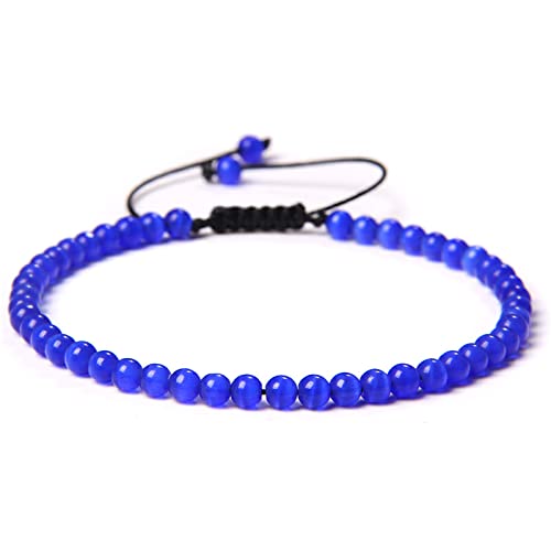 SHOUKAII 4 mm Mini-Energie-Armband, Naturstein, Lapislazuli-Achate, Perlen, Yoga, geflochtenes Armband, verstellbar, for Damen und Herren, handgefertigter Schmuck, von SHOUKAII