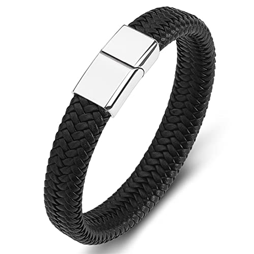 SHOUKAII Armband geflochtenes Lederseil-Armband for Männer und Frauen, Armreif aus Stahl mit Magnetverschluss, Webarmband for Valentinstag von SHOUKAII