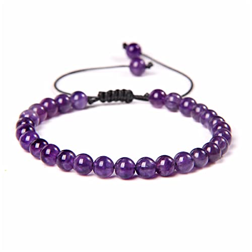 SHOUKAII Mehrfarbiges Armband aus echtem Naturstein, 6 mm Perlen, handgefertigte Flechtarmbänder for Damen und Herren, Amethyst, Citrin, Schmuck, Amethyst, verstellbar von SHOUKAII