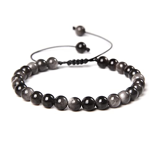 SHOUKAII Mehrfarbiges Armband aus echtem Naturstein, 6 mm Perlen, handgefertigte Flechtarmbänder for Damen und Herren, Amethyst, Citrin, Schmuck, Obsidian, verstellbar von SHOUKAII