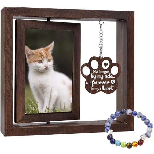 SHOW-YA Katzen-Gedenkgeschenke für den Verlust der Katze, drehbarer Holz-Bilderrahmen für 10 x 15 cm große Fotos, Beileidsgeschenk, Haustier-Gedenkgeschenk für Katzenliebhaber von SHOW-YA