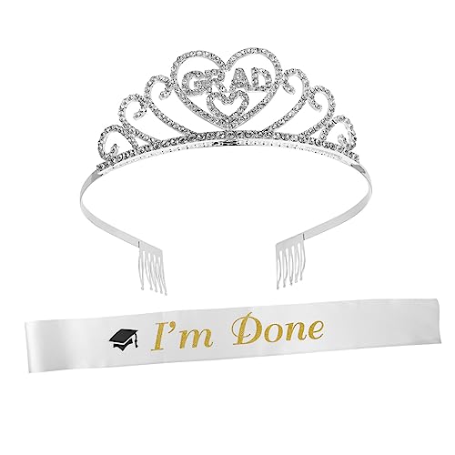 SHOWERORO 1 Set 2021 Schultergurt Stirnband Abschlussball Kronen Abschluss Kostüm Schärpe Klasse 2021 Schärpe Abschluss Mädchen Zubehör Mädchen Abschlussfeier Abschlussball Tiara von SHOWERORO