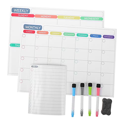 SHOWERORO 1 Set Kühlschrank Nachrichtenaufkleber Liste Planer Kalender Radiergummi Küchentafeln Whiteboard Marker Wöchentliche Nagelaufkleber Kühlschrank Whiteboard Trocken von SHOWERORO