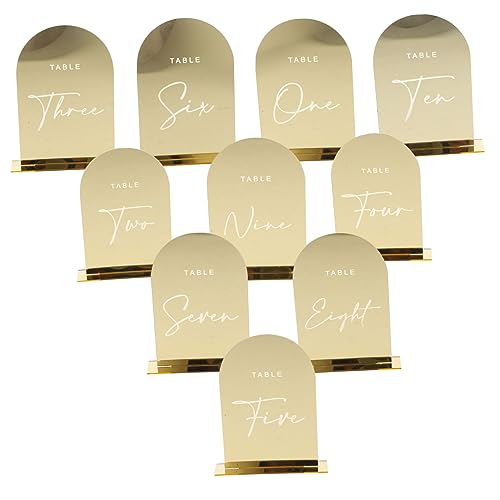 SHOWERORO 10st Hochzeitsschilder Für Den Empfang Tischkarte Mit Sockel Tischdekoration Für Den Hochzeitstisch Zahlen Diy Tischnummer Für Die Hochzeit Tischnummer Karte Zeichen Golden Acryl von SHOWERORO