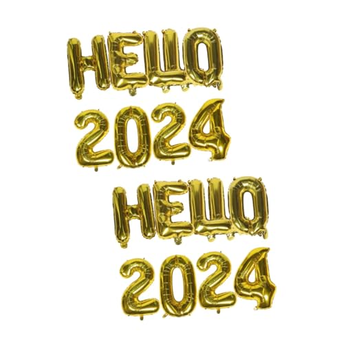 SHOWERORO 2 Sätze HELLO 2024 wand polsterung deckenverkleidung balongas Helium Ballballon weihnachtsdeko Silvester Party Gunst Luftballons für die Abschlussfeier Aluminiumfolie Golden von SHOWERORO