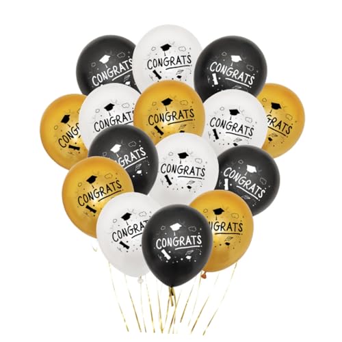 SHOWERORO Latexballons-set Für Abschlussdekoration 30 Stück 30 Cm Buchstabendruck Ohne Band Weiß Schwarz Golden Party-dekorationsset von SHOWERORO