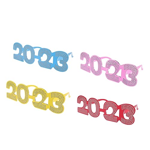 SHOWERORO 4 Stück 2023 Neujahrsbrille Glitzernde Sonnenbrille Partygeschenke Für Das Neue Jahr 2023 Zahlenbrille Abschlussfeier Brille Brillengestelle Pc-rahmen Aus Kunststoff (ohne Linse) von SHOWERORO