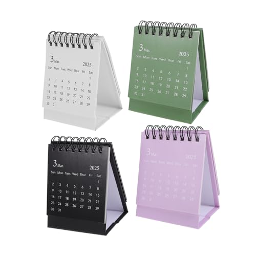 SHOWERORO 4-teiliges Set Mini-tischkalender Kleine Reiseuhr Staffelei Kalender Schubladen-aufbewahrungseinheit Mini-monatskalender Desktop-standkalender Monatskalender 2024-2025 Papier von SHOWERORO