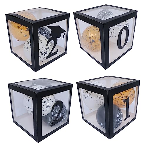 SHOWERORO 4er-box Abschluss-ballon-box Abschlussballondekoration Hochzeitsballons Abschlussfeier Ballon Absolventenboxen Goldener Ballon Ballongirlande Dekorationen Papier Black von SHOWERORO