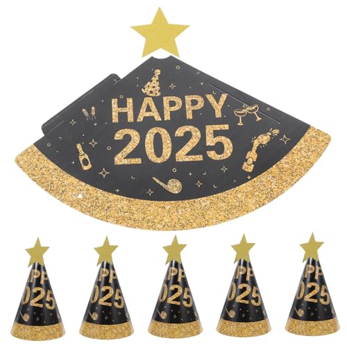 SHOWERORO Klassischer Silvester-Partyhut 6 Stück schwarze und goldene Papierkappen für Feiern zu Weihnachten für Erwachsene von SHOWERORO